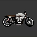 Vintage Silver Metallic Motorcycle With Brown Leather Seat And Spoke Wheels