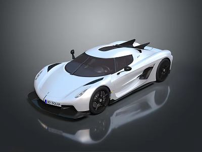 White Supercar With Sleek Design Black Accents Rear Spoiler And Reflective Surface 3d model
