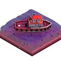 Cartoon Scene Featuring Red And White Tugboat On Water Surface With Underwater Layers