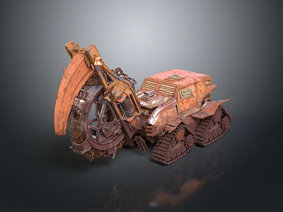 Tracked Utility Vehicle With Large Front Mechanical Arm Rustic Orange Exterior Reinforced Cabin Industrial Design 3d model