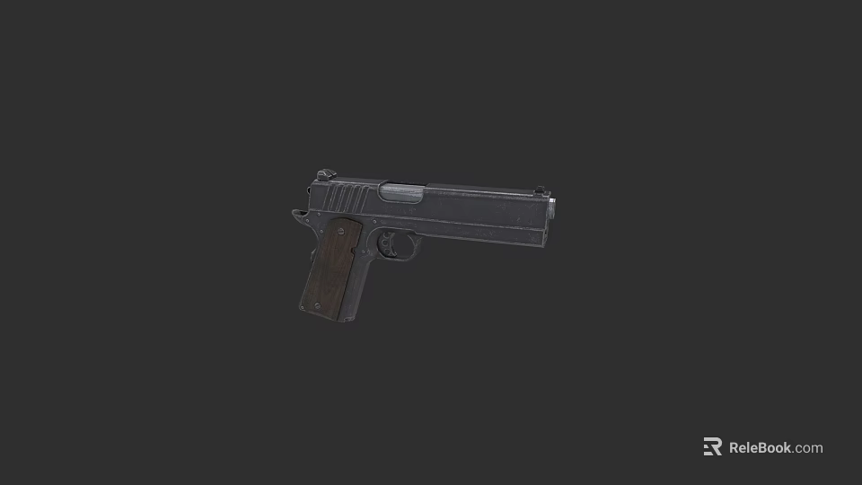 Black Semi Automatic Pistol Featuring Wooden Grip And Matte Black Metal Body Design 3d model 