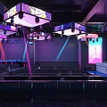 Vibrant Bar Interior With Neon Lights Stage Large Screens And Comfortable Seating 3d model