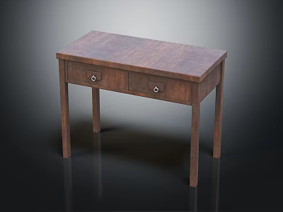 Wooden Table With Two Drawers Four Legs Classic Design Textured Surface 3d model