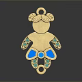 Gold Girl Shaped Pendant With Blue Green Gemstones And Pigtail Design For Fashion Accessories