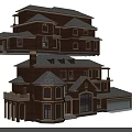 Classic Brick Detached House Design With Tile Roof Front Porch And Attached Garage