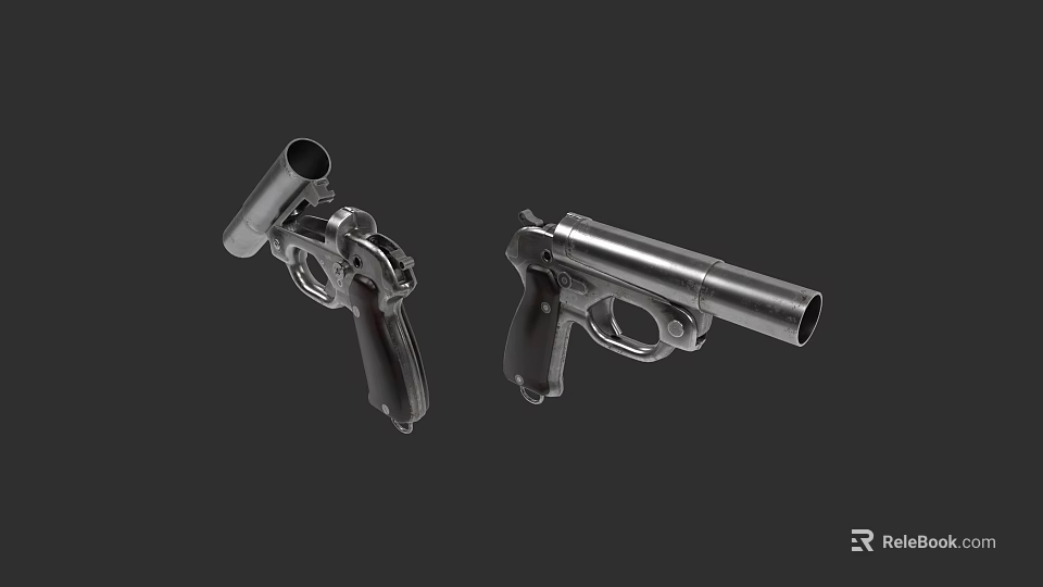 Classic Metallic Revolvers With Black Grips And Silver Barrels On Dark Background 3d model 