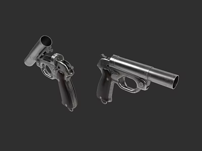 Classic Metallic Revolvers With Black Grips And Silver Barrels On Dark Background 3d model