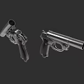 Classic Metallic Revolvers With Black Grips And Silver Barrels On Dark Background