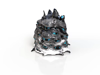 Mysterious Creature Character With Multiple Blue Eyes Black Spiky Surface And Silver Accents 3d model