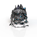 Mysterious Creature Character With Multiple Blue Eyes Black Spiky Surface And Silver Accents