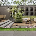 Courtyard Garden Design With Covered Patio Cozy Sofas Lush Green Plants And Stone Flooring