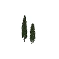 Decorative Plant Arrangement with Tall Evergreen Trees and Human Figure for Scale