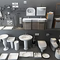 Modern Bathroom Combination With Sinks Toilets Mirrors Cabinets Racks And Accessories
