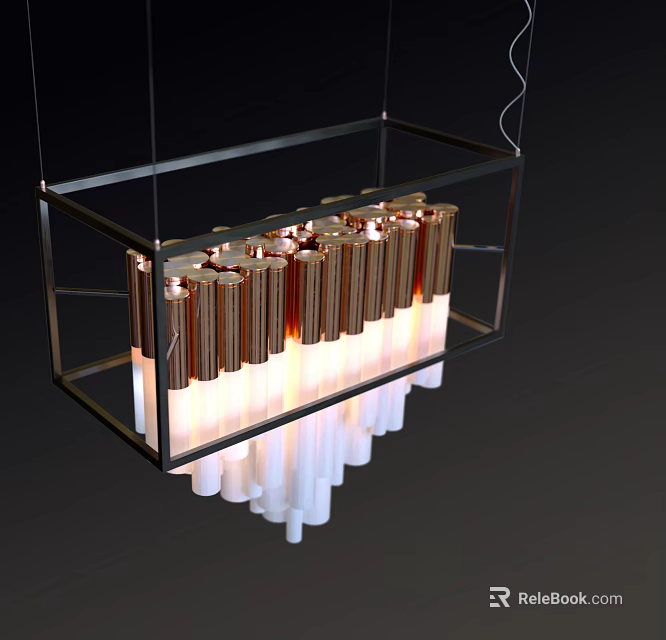 Sleek Modern Copper Frame Chandelier With Cylindrical Light Fixtures And White Base Design 3d model 