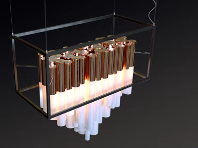 Sleek Modern Copper Frame Chandelier With Cylindrical Light Fixtures And White Base Design 3d model
