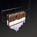 Sleek Modern Copper Frame Chandelier With Cylindrical Light Fixtures And White Base Design