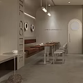 Minimalist Modern Café Interior With Coffee Bakes Goods Hall Circular Decorations Bench Tables Chairs Lighting