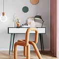 Modern Stylish Desk With Orange Chair White Top Green Legs Table Lamp And Decor