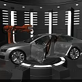 Modern Car Display Showcase With Robotic Arm And Circular Platform Lighting Design 3d model