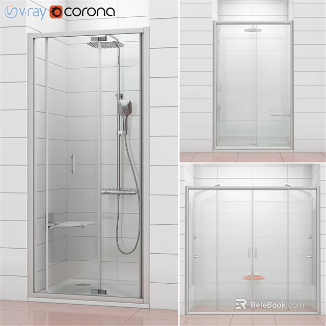 Shower Sauna Enclosure With Glass Doors Tile Walls Shower Head And Handheld Sprayer 3d model 