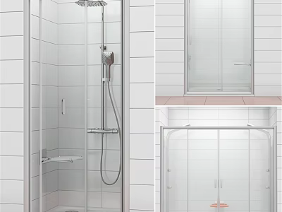 Shower Sauna Enclosure With Glass Doors Tile Walls Shower Head And Handheld Sprayer 3d model