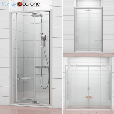 Shower Sauna Enclosure With Glass Doors Tile Walls Shower Head And Handheld Sprayer 3d model