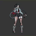 Futuristic Game Anime Character With Black Short Hair Mechanical Arm And Combat Boots