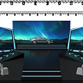 Car Show Stage Setup With Large Screen Aurora Background And Stage Lights White Chairs 3d model