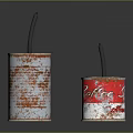 Rusty Silver And Red Can Crafted Candles With Black Wicks On Reflective Surface