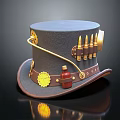 Steampunk Style Dark Leather Hat With Gears Bullets Vial And Metal Badge