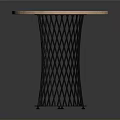 Modern Round Wooden Table With Black Mesh Legs And Blue Base