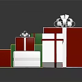 Colorful Gift Boxes In Red Green White With Gold Ribbons And Silver Bows