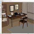 Modern Home Workspace Wooden Desk With Table Lamp Leather Chair Books And Blinds