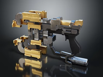 Sci Fi Weapon Gun With Gold Black Modular Design And Magazine 3d model