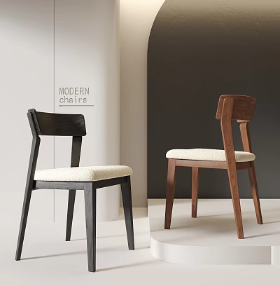 Modern Dining Chairs With Black And Walnut Frames And White Padded Seats 3d model