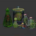 Green Glassware Collection With Various Shapes And Wooden Stoppers For Decor And Storage