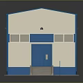 Industrial Warehouse Building With Blue Roof White Walls Windows Blue Doors And Loading Ramp