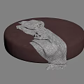 Soft Round Brown Ottoman With Light Gray Woven Blanket Draped Over 3d model
