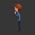 Cartoon Man With Red Hair In Blue Shirt And Blue Pants Standing On Grey Background