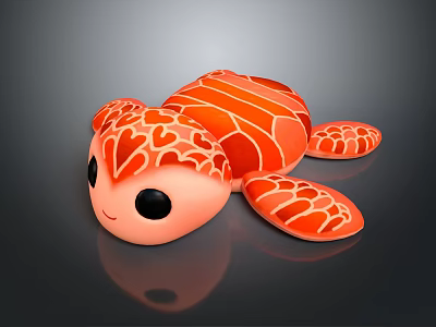 Cute Orange Reptile Turtle With Heart Shaped Patterns On Shell Limbs And Adorable Cartoon Design 3d model