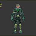 Ninja Character In Black Green And Gold Detailed Costume With Helmet