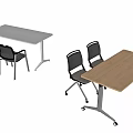 White and Wooden Conference Tables With Black Mesh Chairs And Metal Frame Wheels
