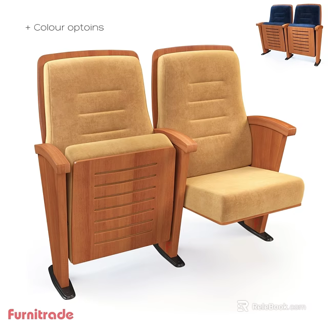 Two Leisure Chairs With Wooden Armrests Beige Cushions And Backrest Design 3d model 