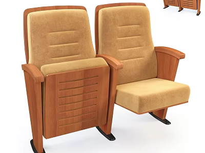 Two Leisure Chairs With Wooden Armrests Beige Cushions And Backrest Design 3d model