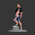 Red Haired Muscular Male Character 3D Model Wearing Black T-Shirt Blue Shorts Gray Sneakers