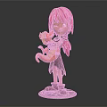 Pink Haired Game Movie Character Holding Orange Dragon Dark Clothes and Brown Boots on Base