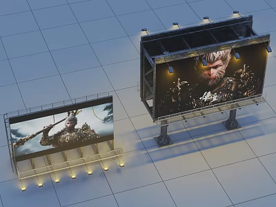 Roadside Facilities Featuring Two Illuminated Billboards With Advertising Displays And Lighting 3d model