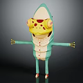 Green Cartoon Character With Lizard Features Yellow Head Decor And Red Shoes