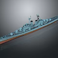 Detailed Gray Warship Model With Deck Turrets Mast And Red Bottom