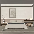Minimalist Bedroom Interior Design With Neutral Bed Linen Wooden Nightstand And Abstract Wall Art
